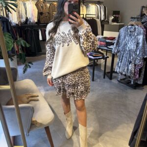 LEOPAR DETAYLI İÇİ ŞARDONLU SWEAT